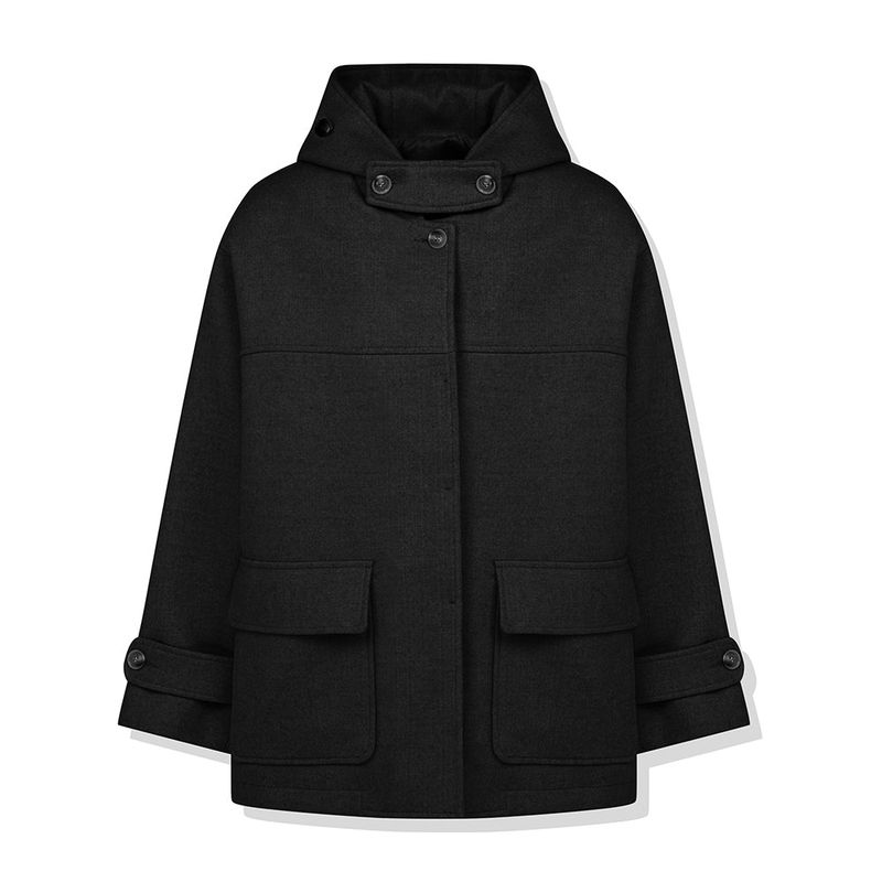WOOL BLENDED FIELD HOOD COAT BLACK