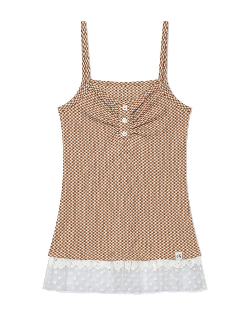 CHECKERED LACE SLEEVELESS(BROWN)