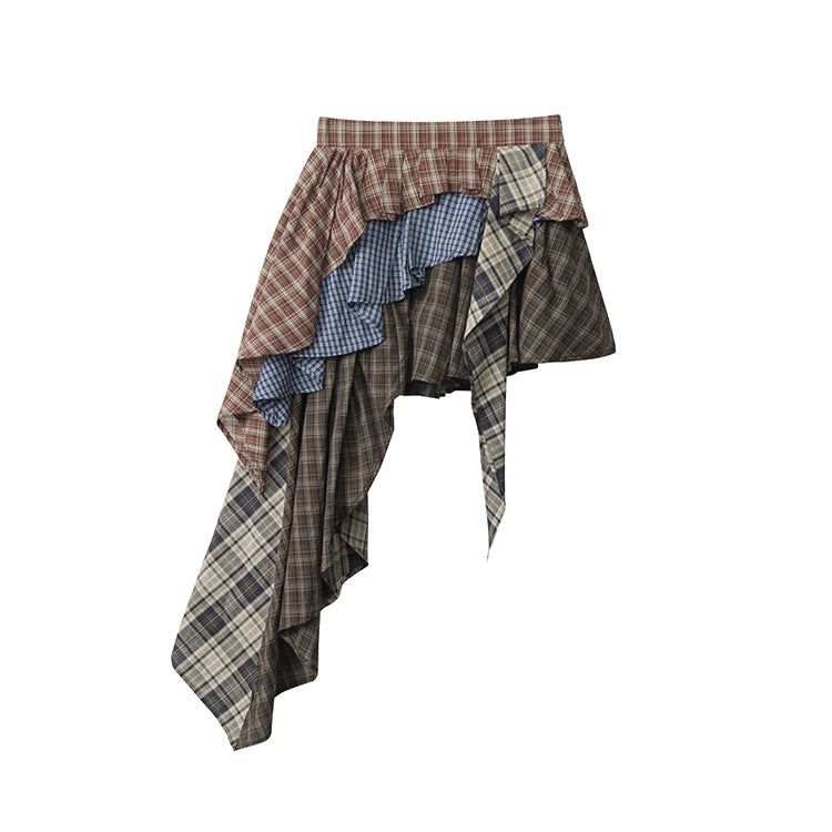 Cozy&Kitsch(コージーアンドキッチ)の「Patchwork Plaid Ruffle Asymmetric Skirt 232514150(Skirts)」