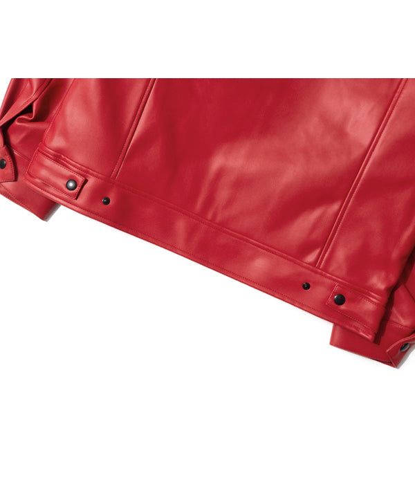 LB Synthetic Leather Single Jacket (Red)