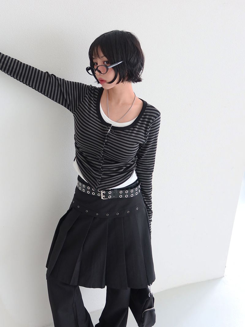 パンチングプリーツミディスカート レイヤードスラックス