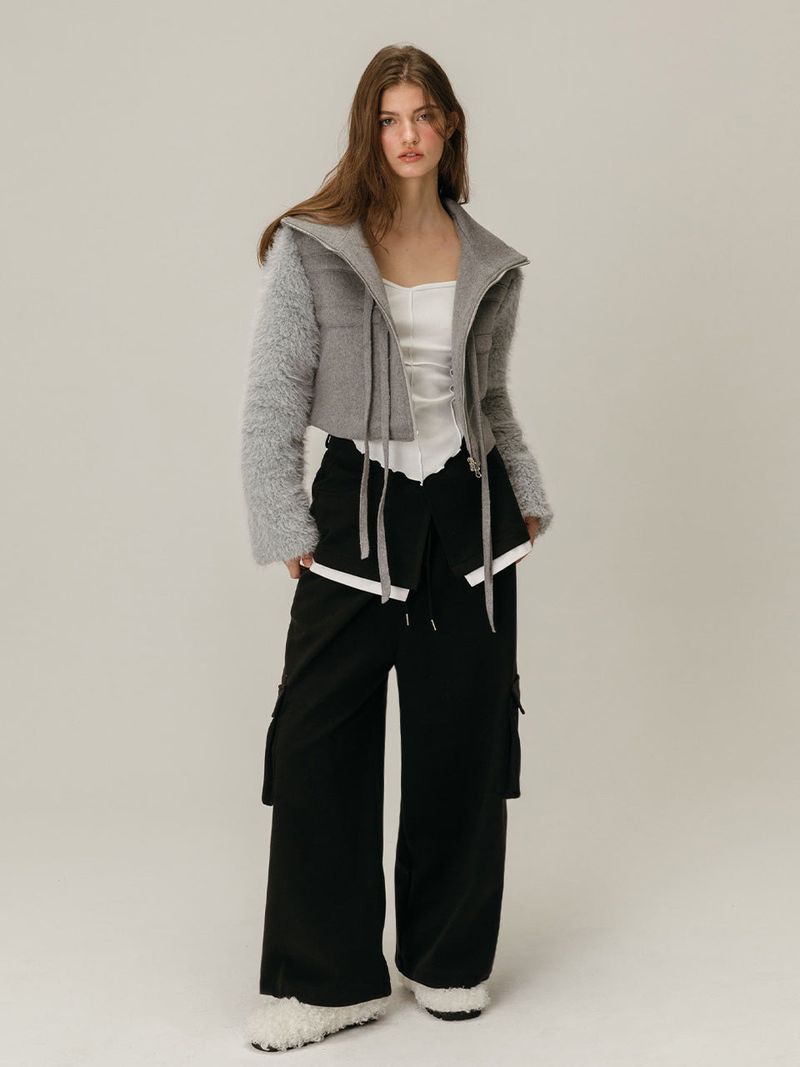 CARGO LAYERED SKIRT PANTS / BLACK