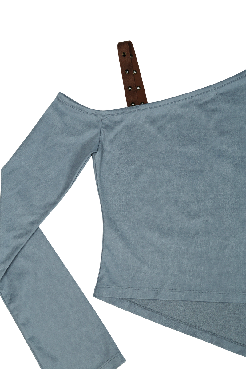 ONE SHOULDER SUEDE TOP #EMERALD BLUE