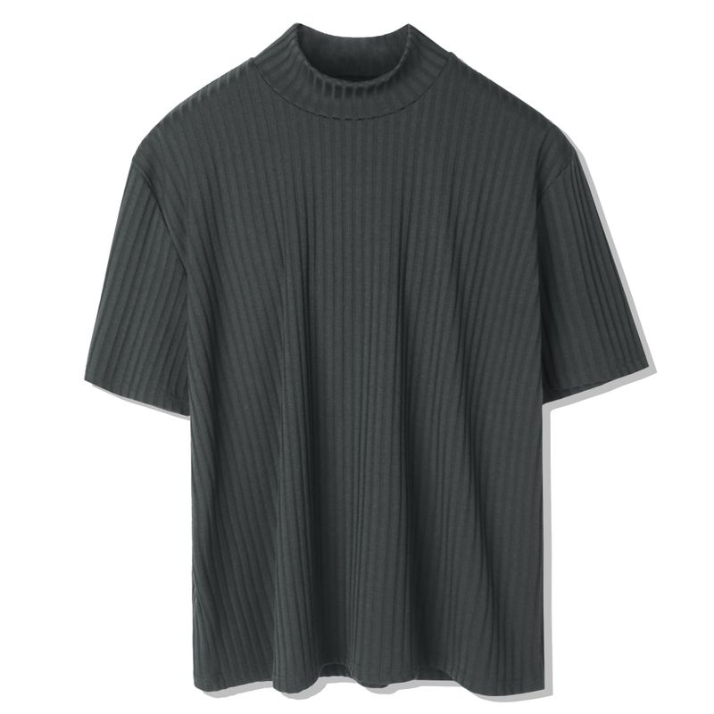 RIB MOCK NECK HALF T-SHIRT CHARCOAL