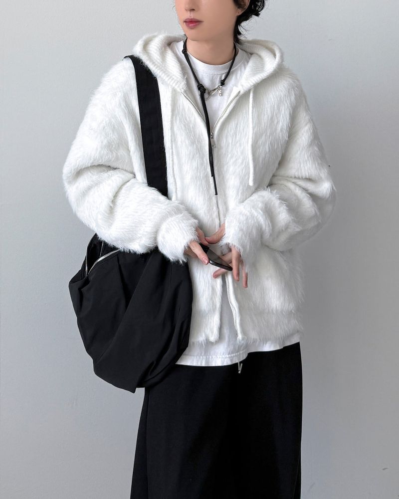 Shaggy Angora Knit Zip-Up