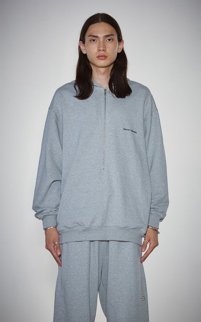 HAIF-ZIP HOODIE (LONG)_GRAY