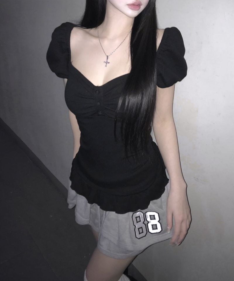ribbon puff top (3colors)