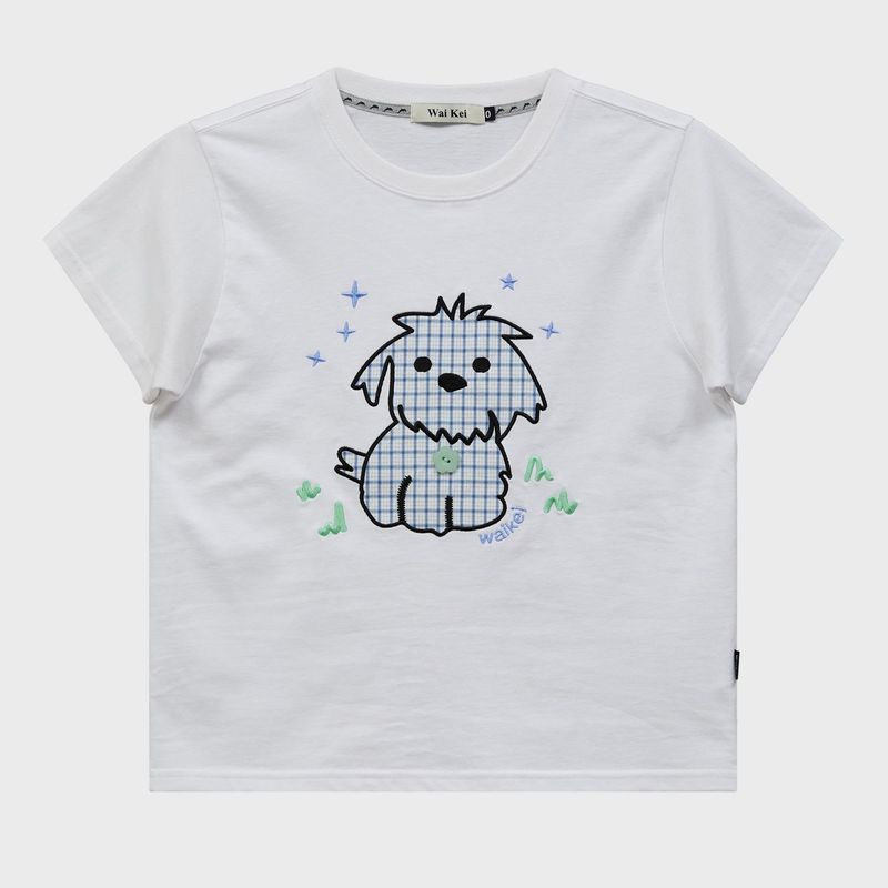 Maltese Check Applique Button Half T-shirt
