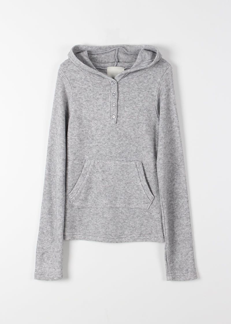 WOOL BUTTON HOOD TEE
