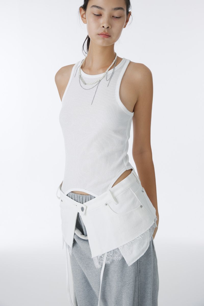 LACE DENIM WRAP SKIRT (WHITE)