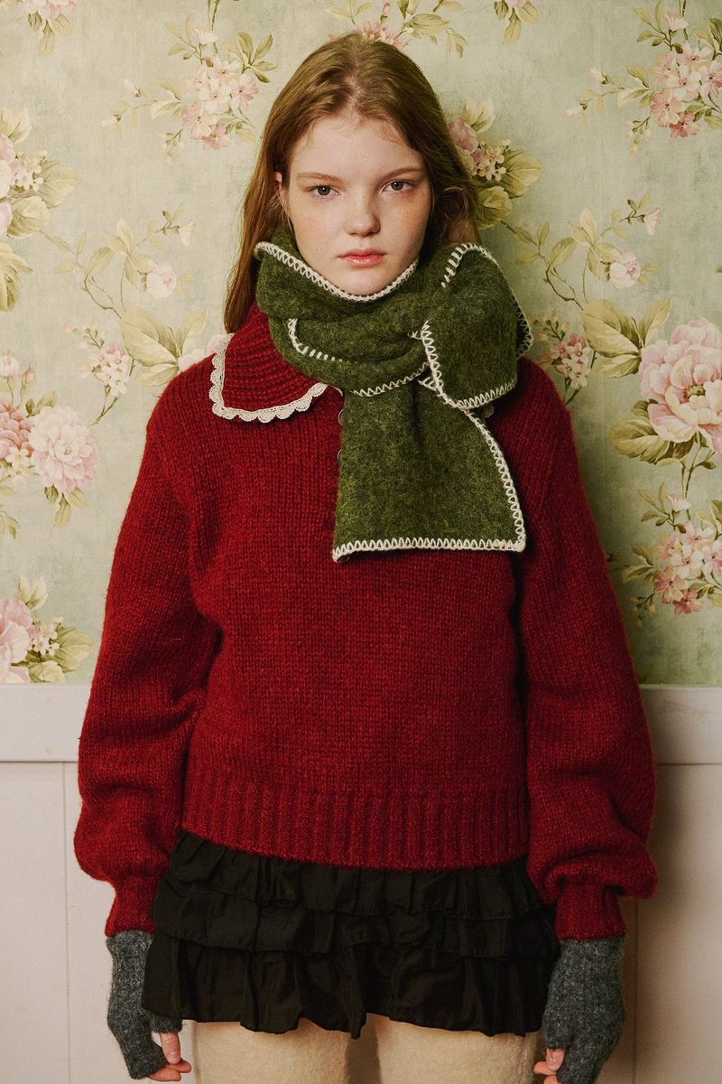Stitch Wool Muffler [Khaki]