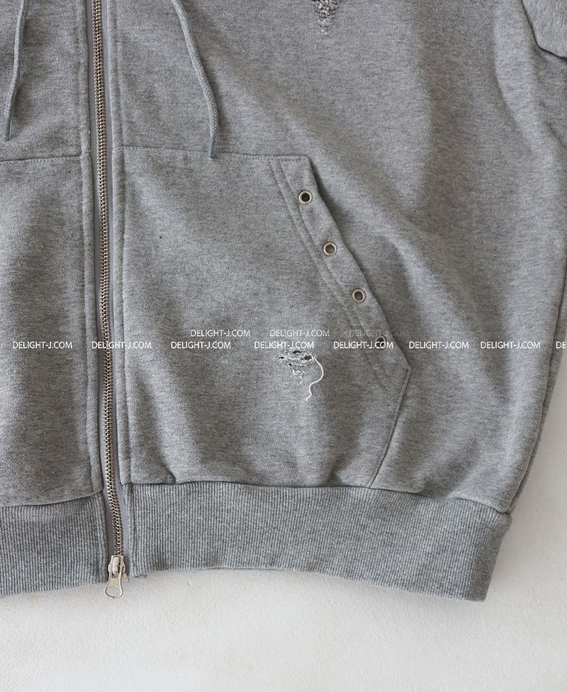 Punching Eyelet Damage Oversized-Fit Hooded Zip-Up