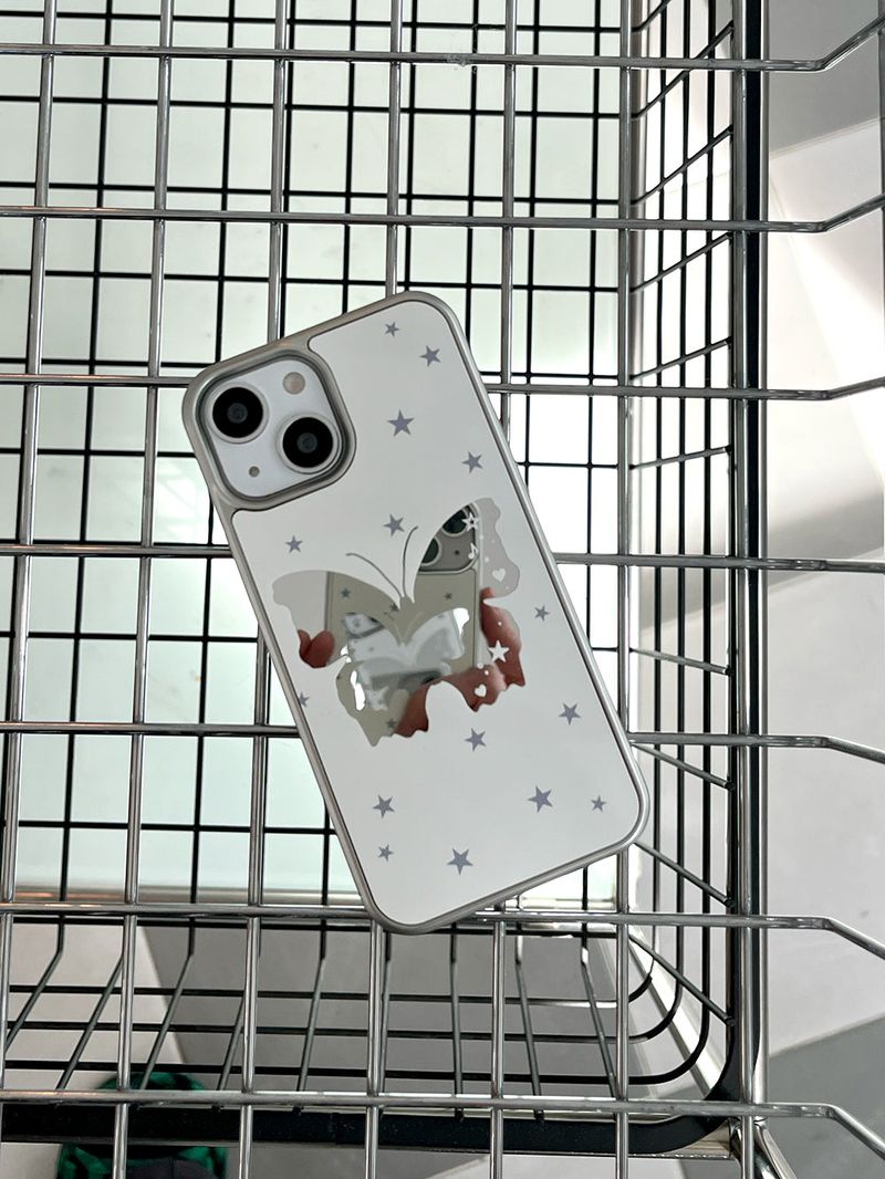 [MADE] Butterfly Mirror Case • White • Mirror Silver Bumper Case