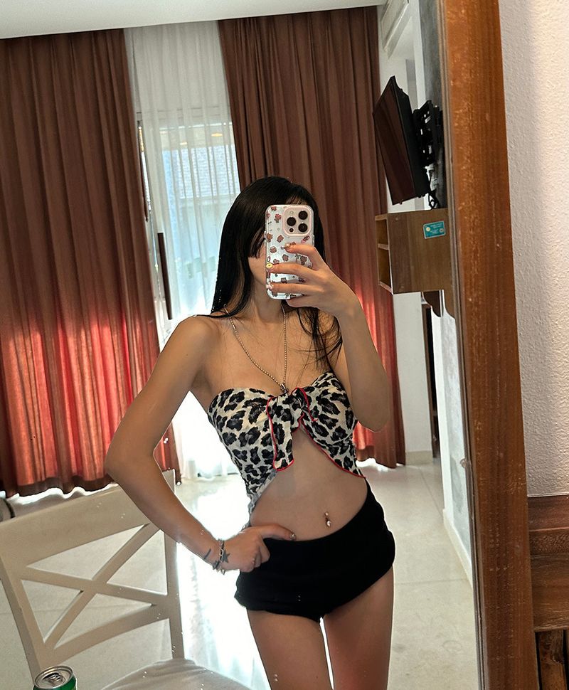 Leopard Tube Top Layered Scarf
