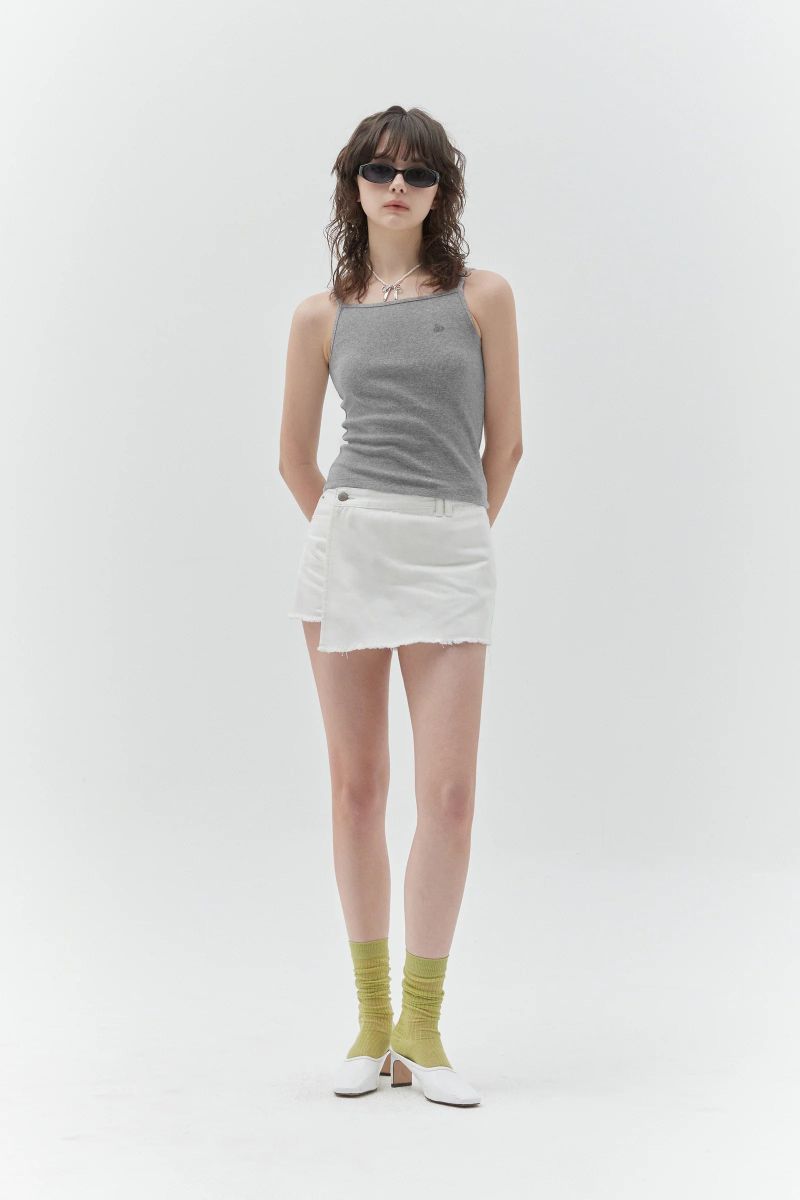 KIRSH PLAIN SEMI WIDE DENIM SKIRT PANTS - WHITE
