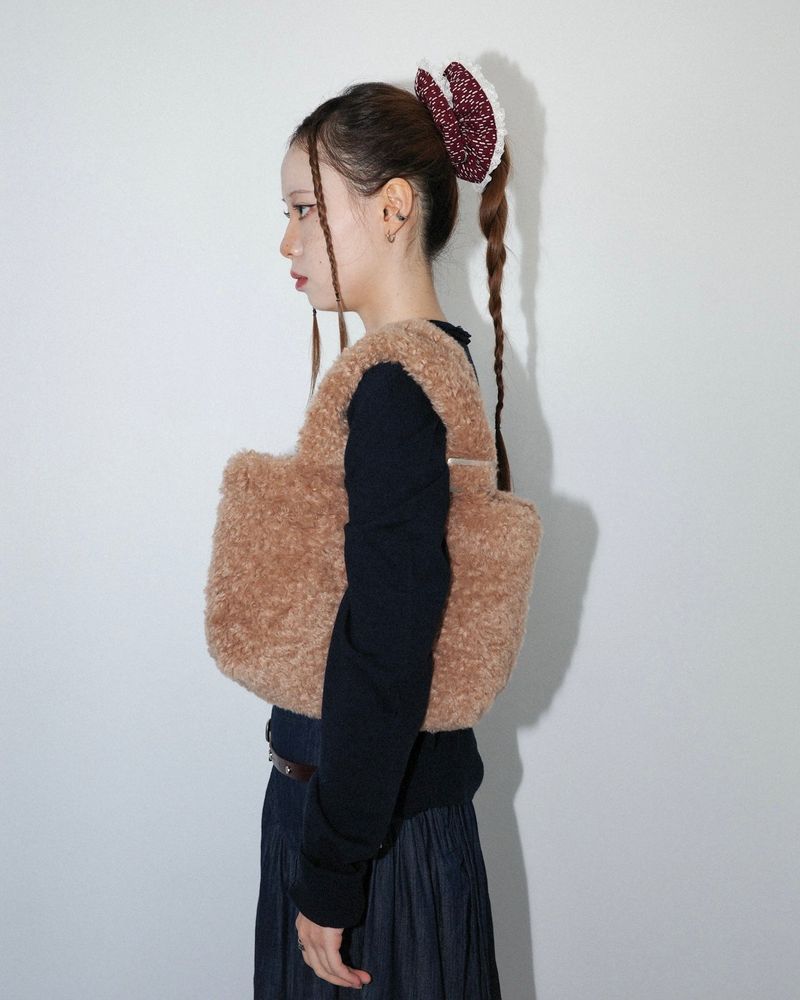 Teddy mini fur bag _ camel