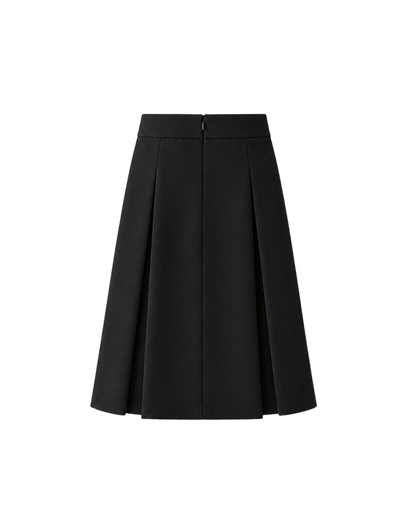 Mirabelle Gold Horsebit Pleated A-Line Midi Skirt Black
