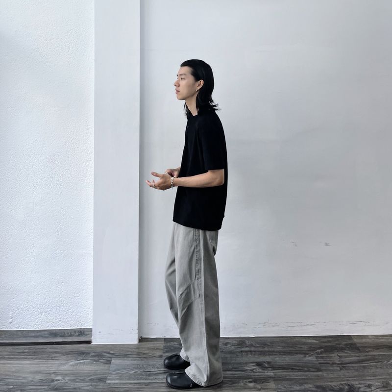 Black Field Textured Henley Top