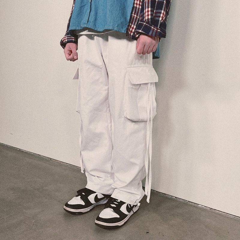 strap elastic pants_white