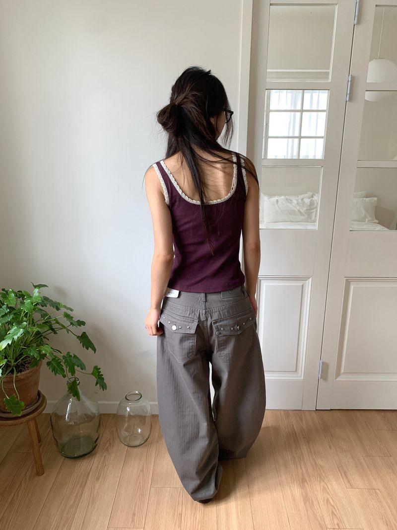 TWILL BACK POCKET STUD PANTS (3C)