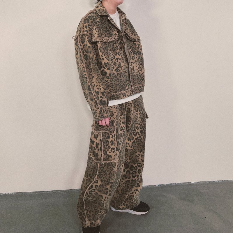 leopard grunge trucker jacket_beige