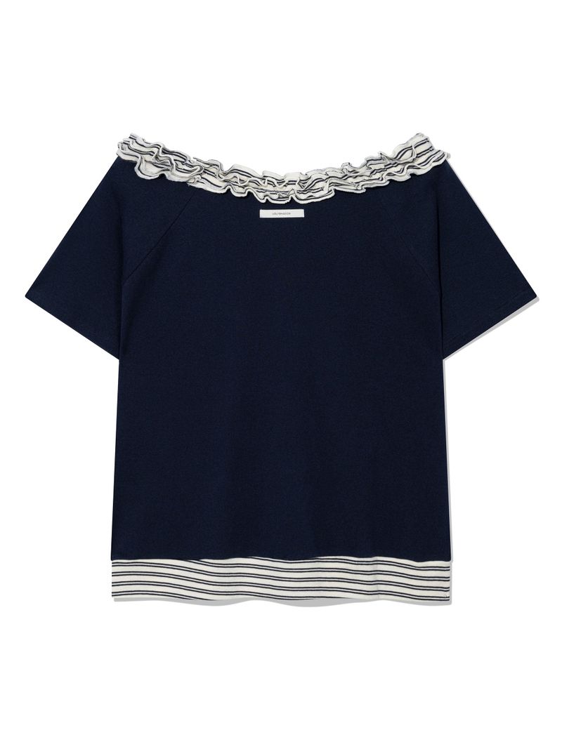 STRIPE FRILL OFF-SHOULDER(NAVY)