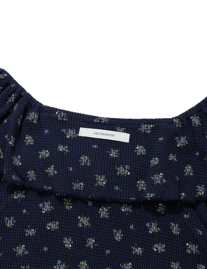 RUFFLE FLOWER BLOUSE(NAVY)
