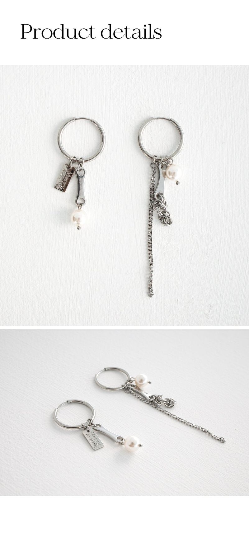 Mix motifs hoop ring unbalanced earring