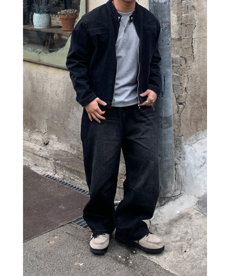 Crop Biker Washing Jacket