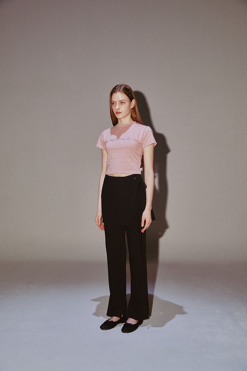 Ribbon Skirt Pants Set Black