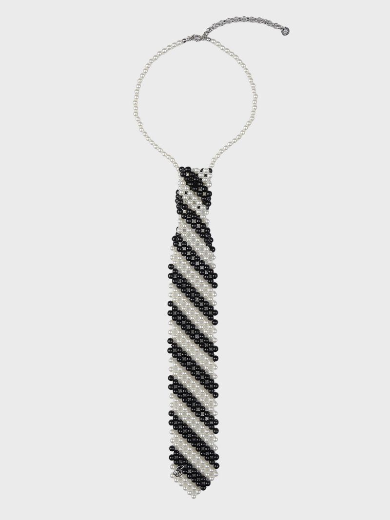 BEADED TIE NECKLACE (STRIPE)