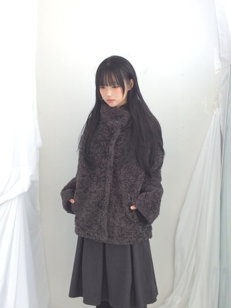 highneck puffy fur jacket
