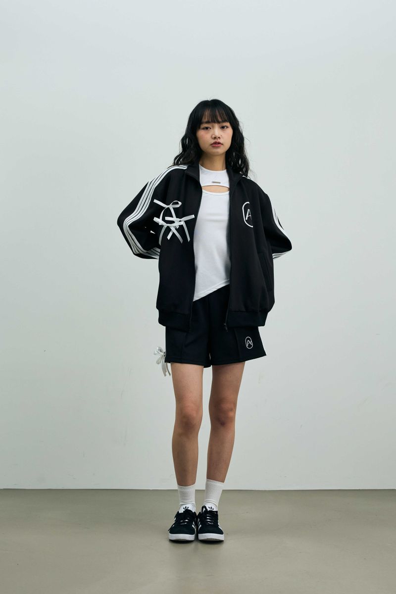 A RIBBON TRACK TOP / BLACK