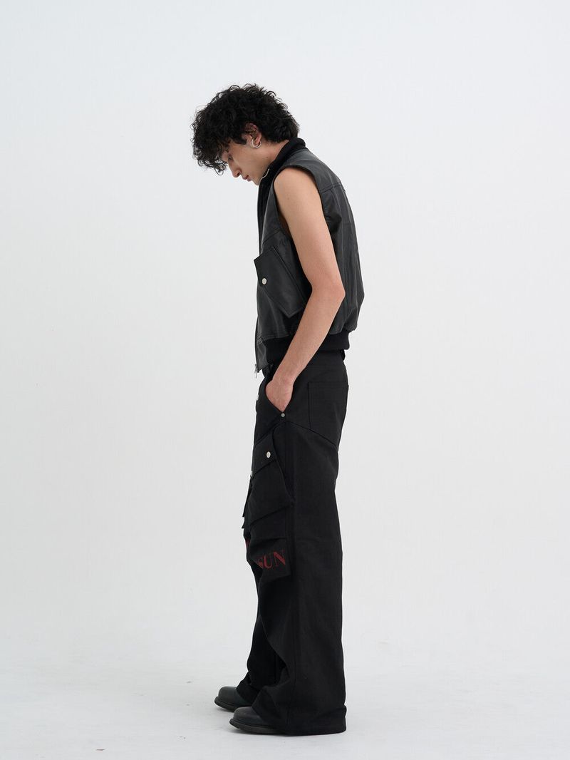 Ghost In The Shell Logo Denim Cargo Pants (Black)