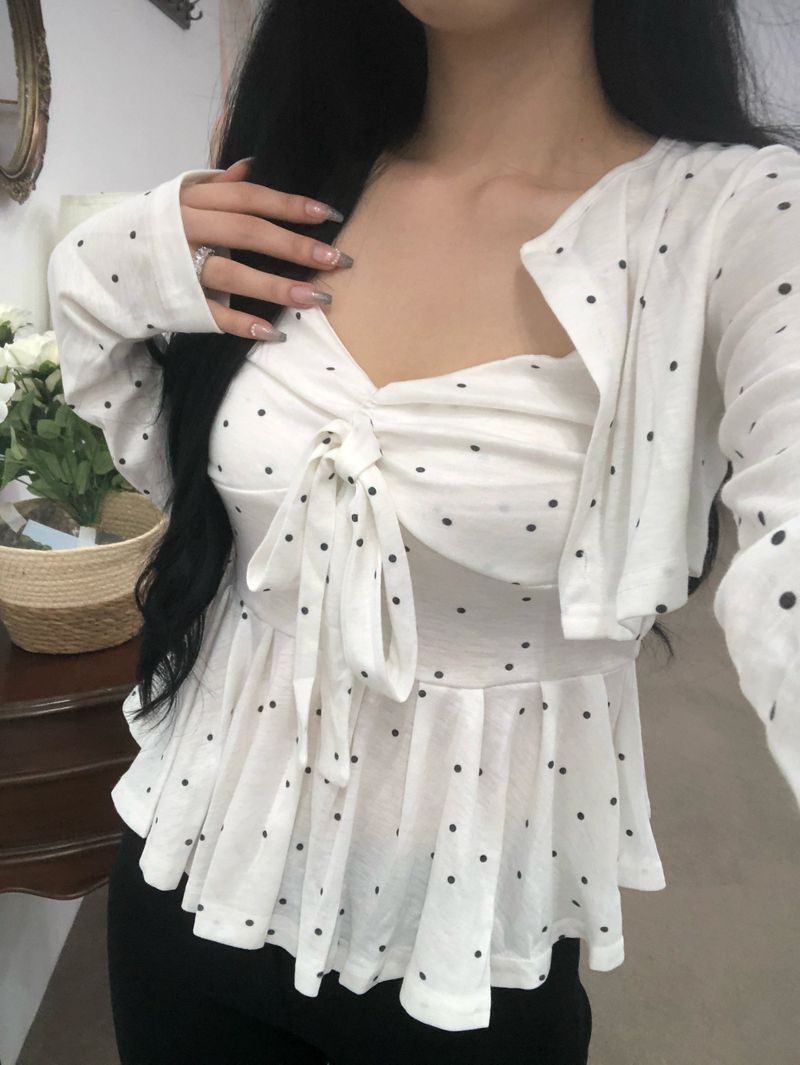 Dot Ribbon Top & Cardigan