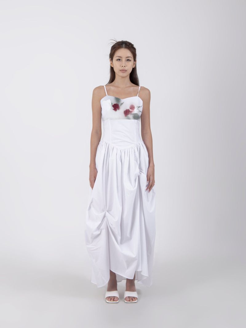 UNBALANCED SHIRRING LONG DRESS