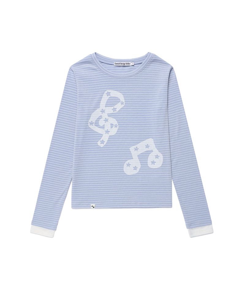 STRIPED MUSIC NOTE LS TEE BLUE(CV2GFFT554A)