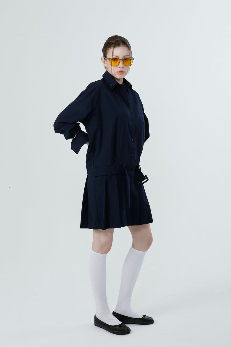 NEW LOW PLEATS DRESS_NAVY