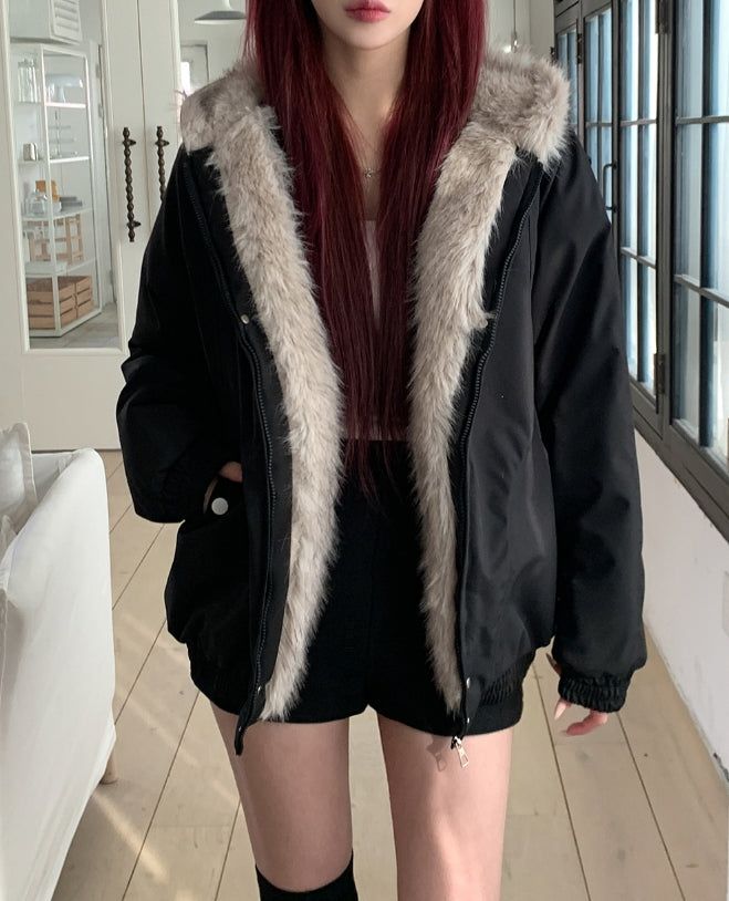 Dozen Rivet Raccoon Fur Hooded Padding