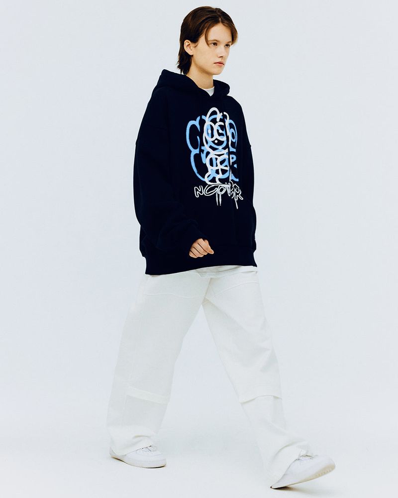 SPRAY RABBIT HOODIE-NAVY