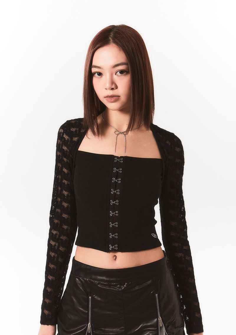 lace bolero hook top - black
