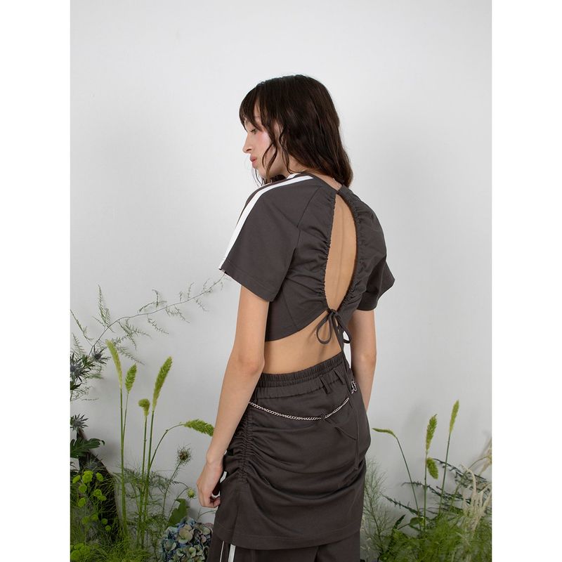 BACK LACE-UP TRACK TOP - CHARCOAL