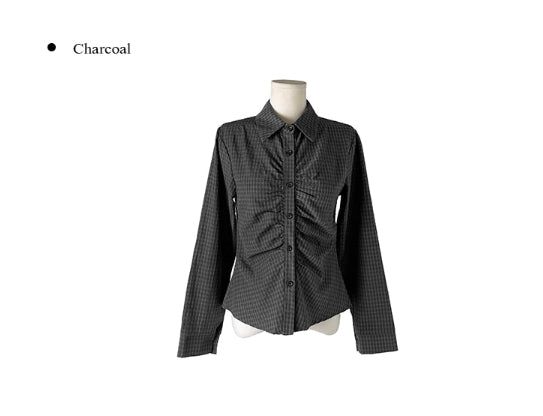 Onser Check Shirring Collar Slim Shirt