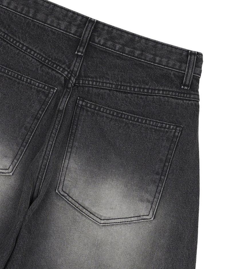 Curved Western Stud Denim Pants - Black