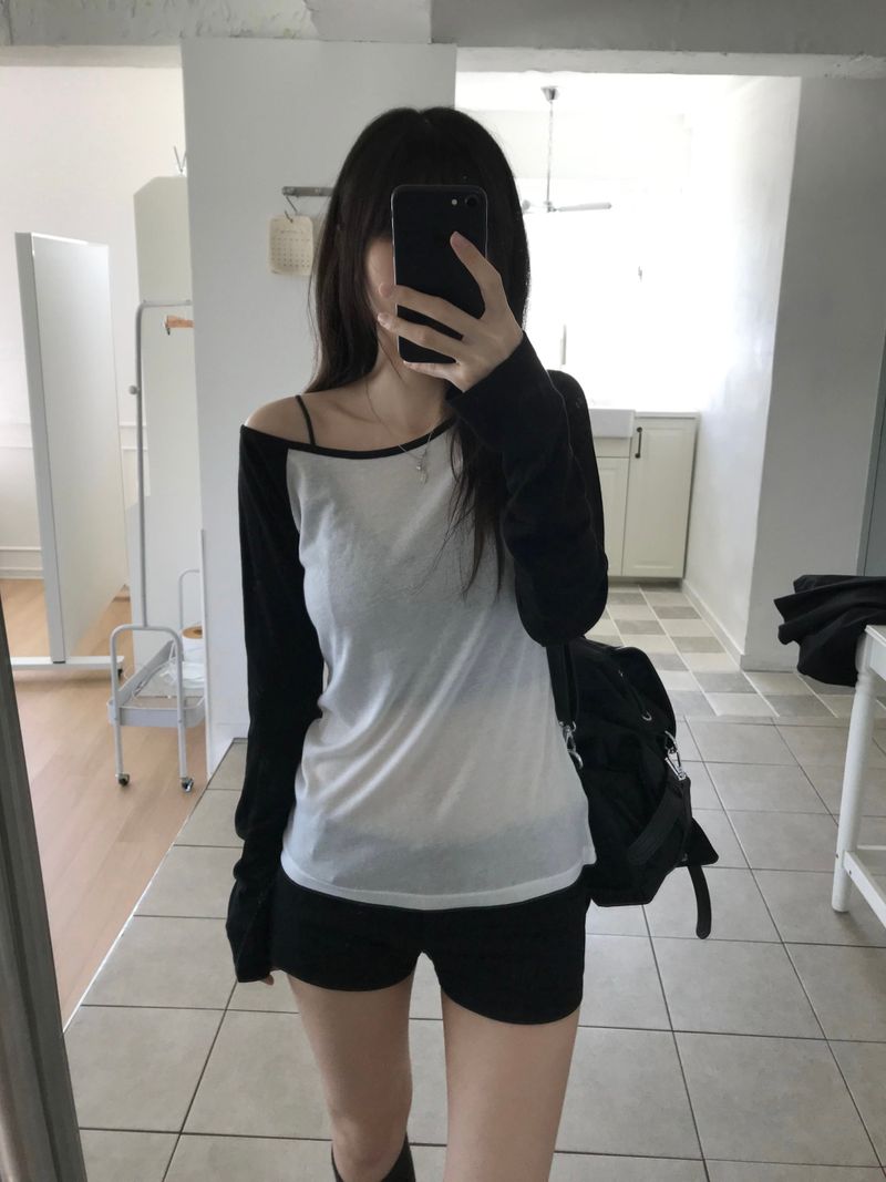 Raglan off-shoulder T-shirt (3 colors)