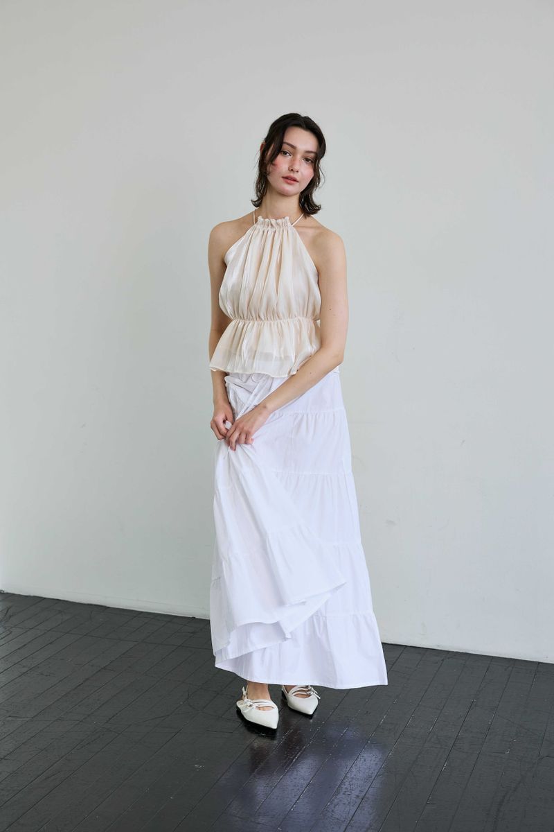 PEARL HALTERNECK TOP / IVORY