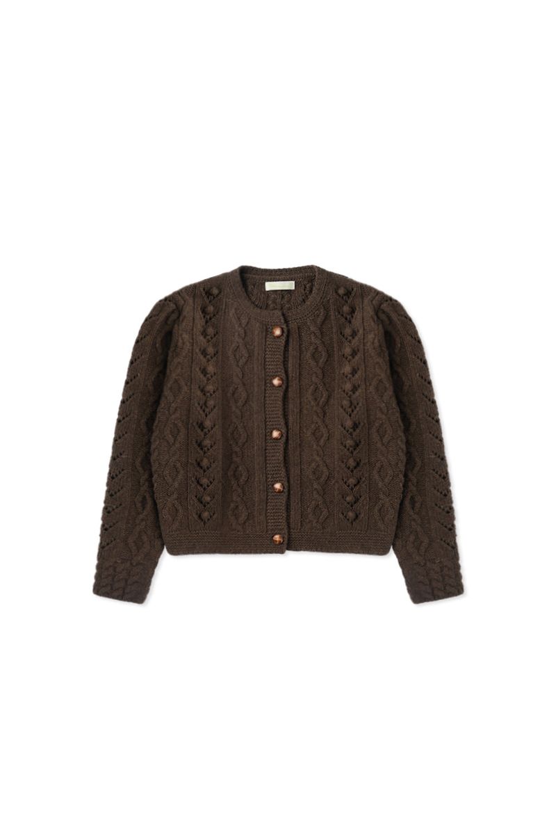 Grandma pom cardigan_brown