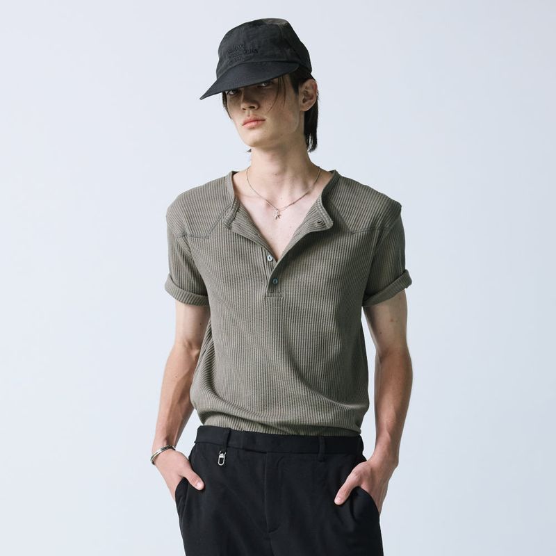 S SY(エスエスワイ)の「western yoke waffle henley neck half sleeve olive khaki(Tops)」