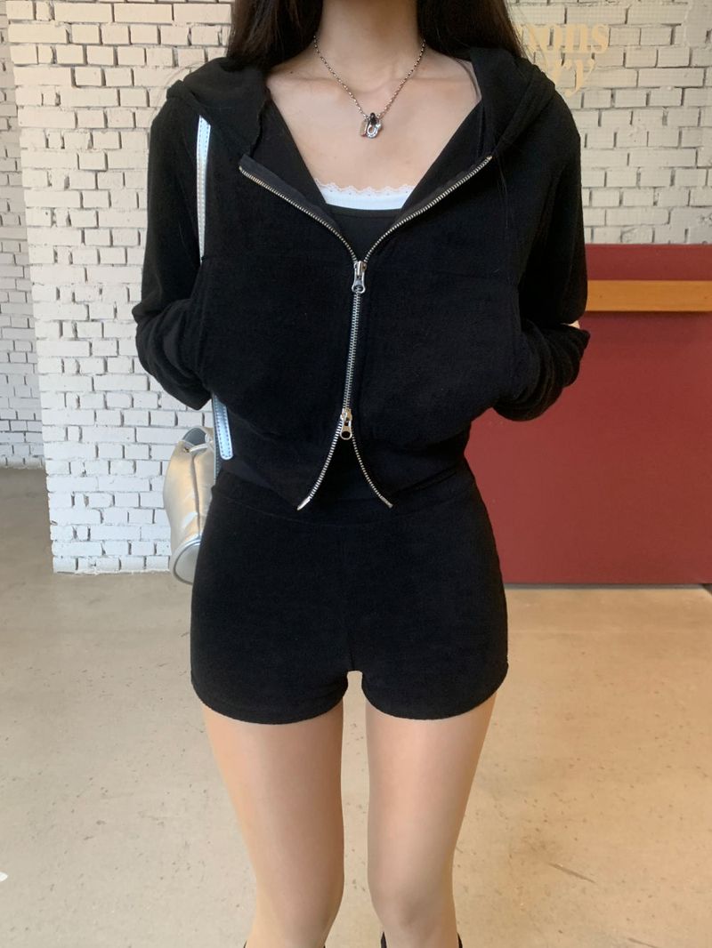 Terry Training 2-way Hooded Zip-up & Minimal Shorts SET (4 colors)