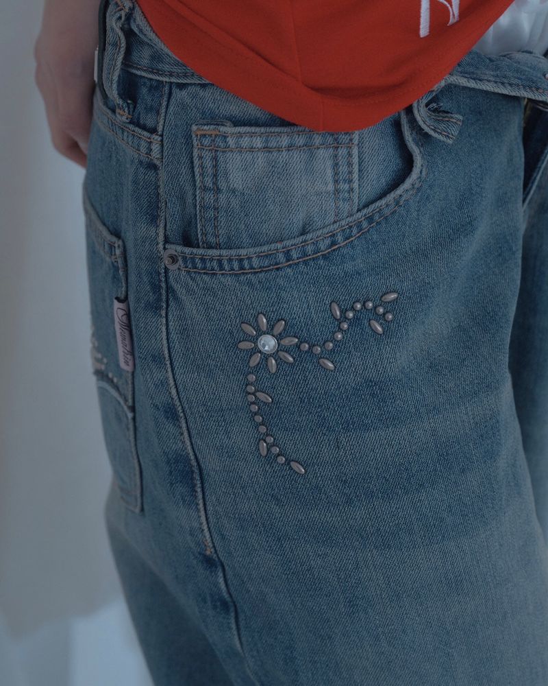 Coco flower wide fit raw Denim